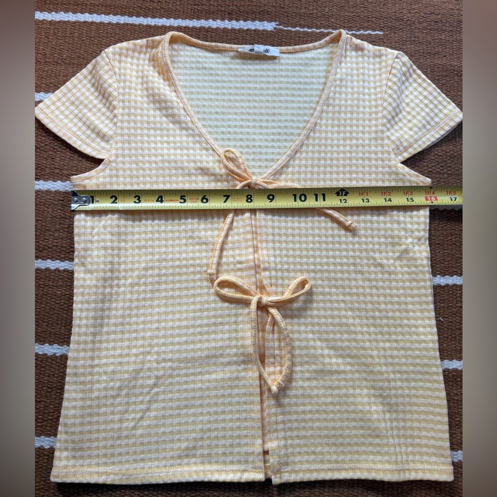 Madewell Gingham Bow Short Sleeve Top Yellow XS - Picture 10 of 11